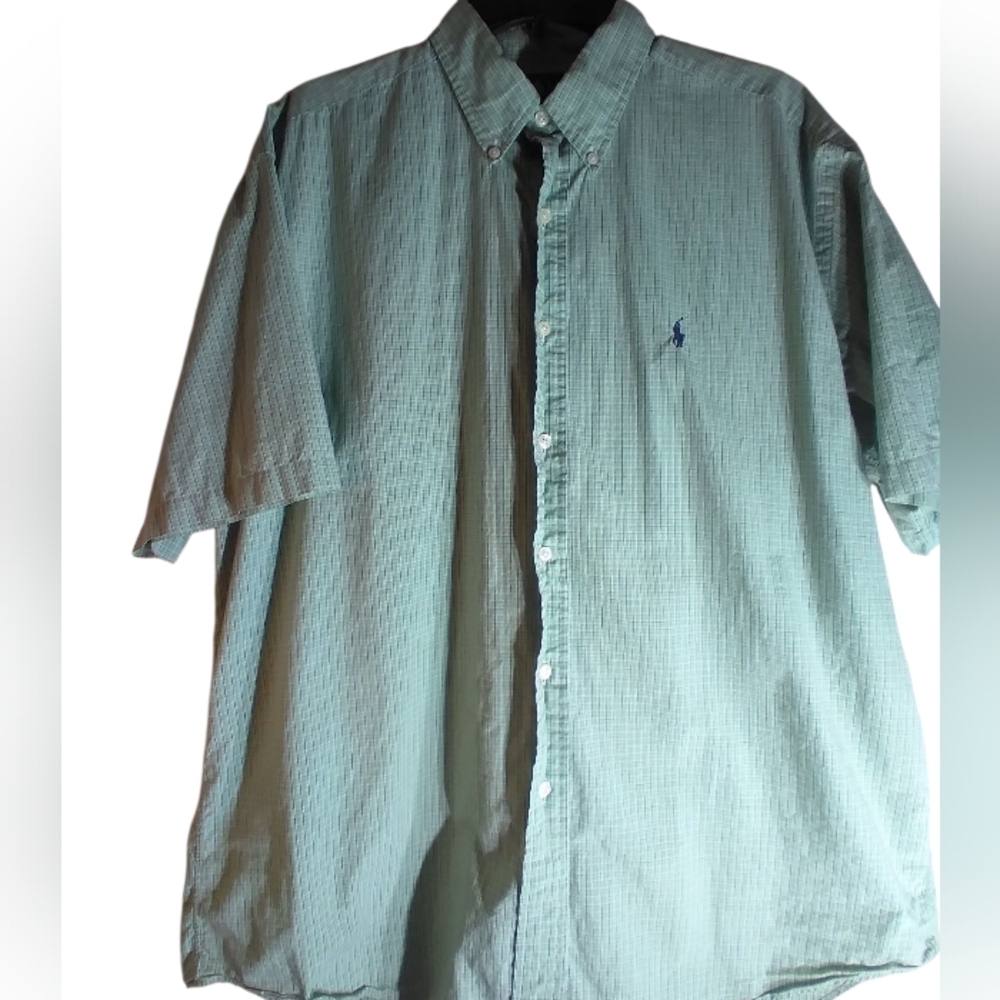 Ralph Lauren Men's Green Short Sleeve Shirt 100% Cotton Blake Size Large Office
